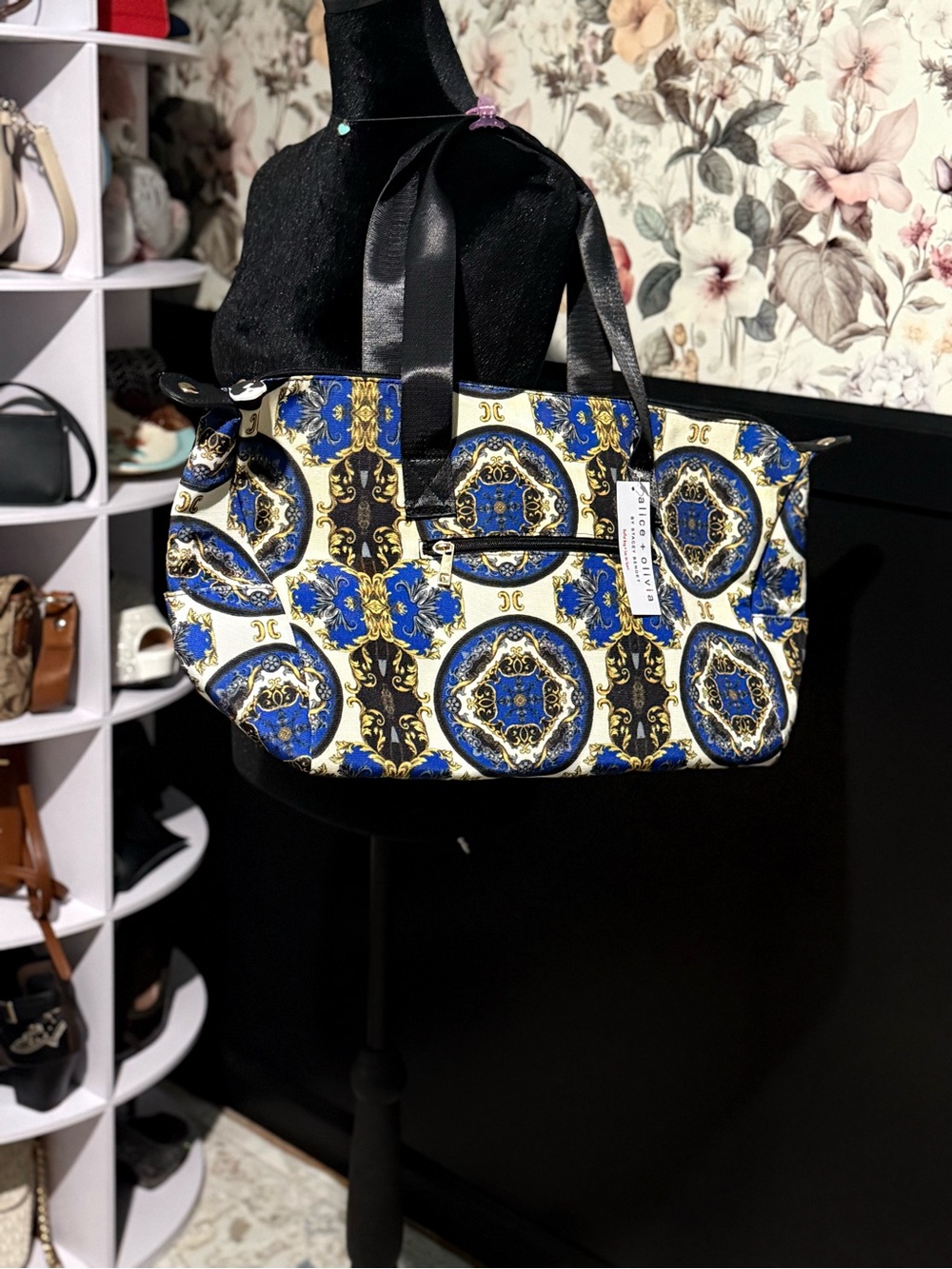 Alice + Olivia Blue, Gold & Black Patterned Tote